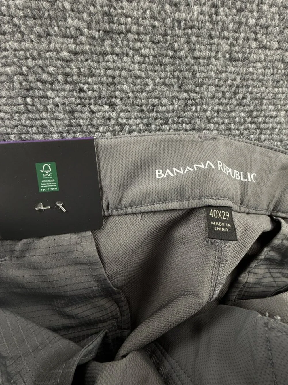 NWT Banana Republic Men Flat Front Stretch Gray 40x29 Performance Adult Casual